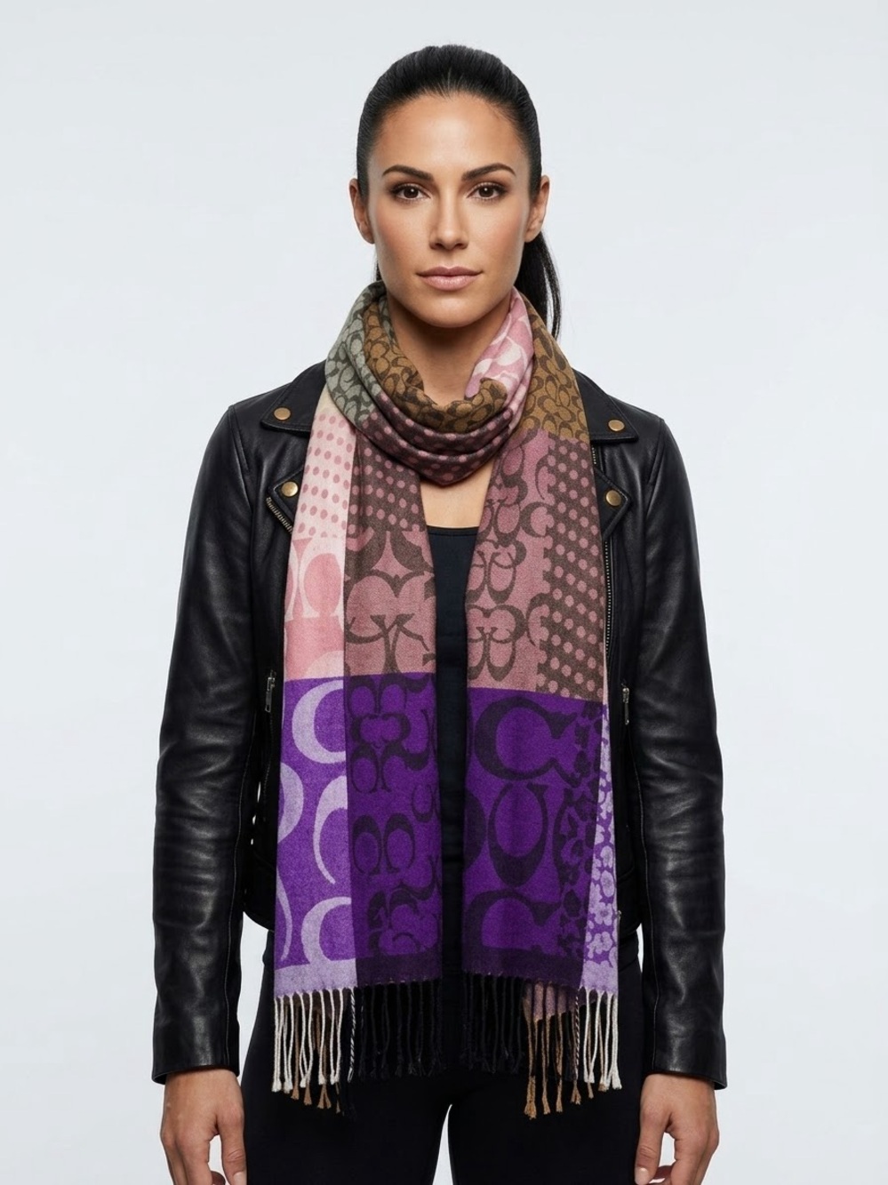 COACH Women's 'Signature C' Monogram Fringed Scarf - Multicolour, One Size